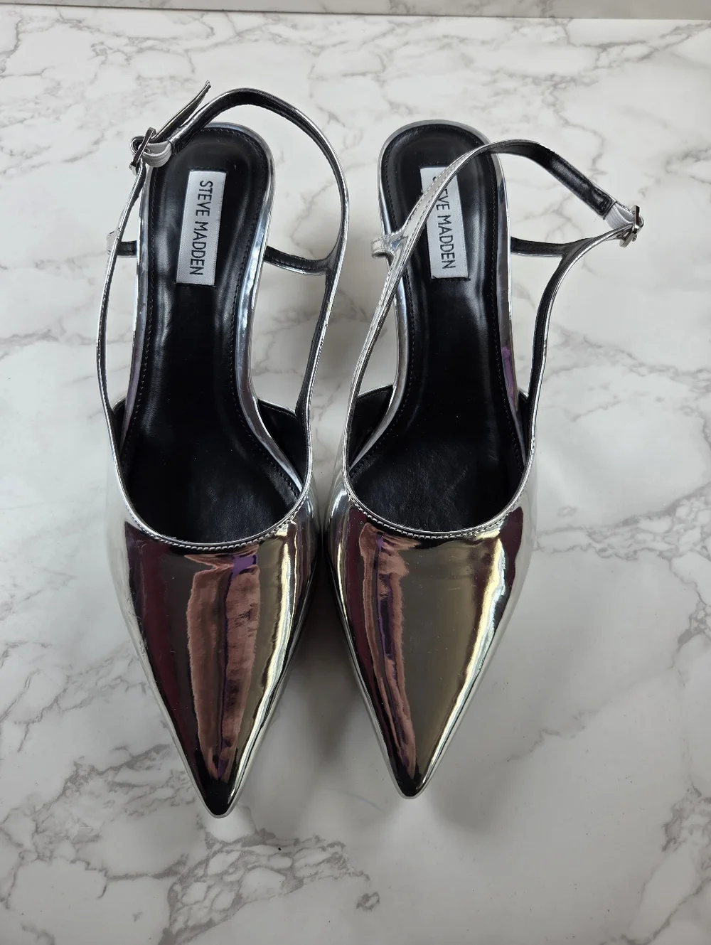 Steve Madden Silver Pointed Slingback Heels(B4) - Picture 2 of 6